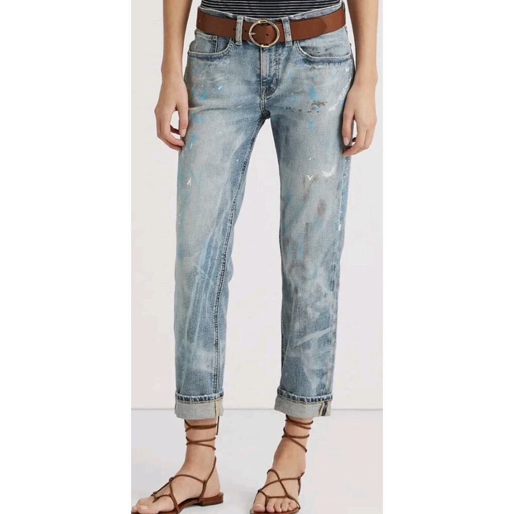 Lauren Ralph Lauren Jeans Paint Splatter Distressed Comfort Stretch Size 8